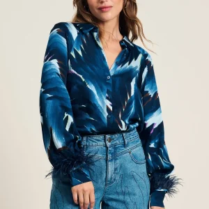 POM Amsterdam BLOUSE Feathers Blue | Blouses