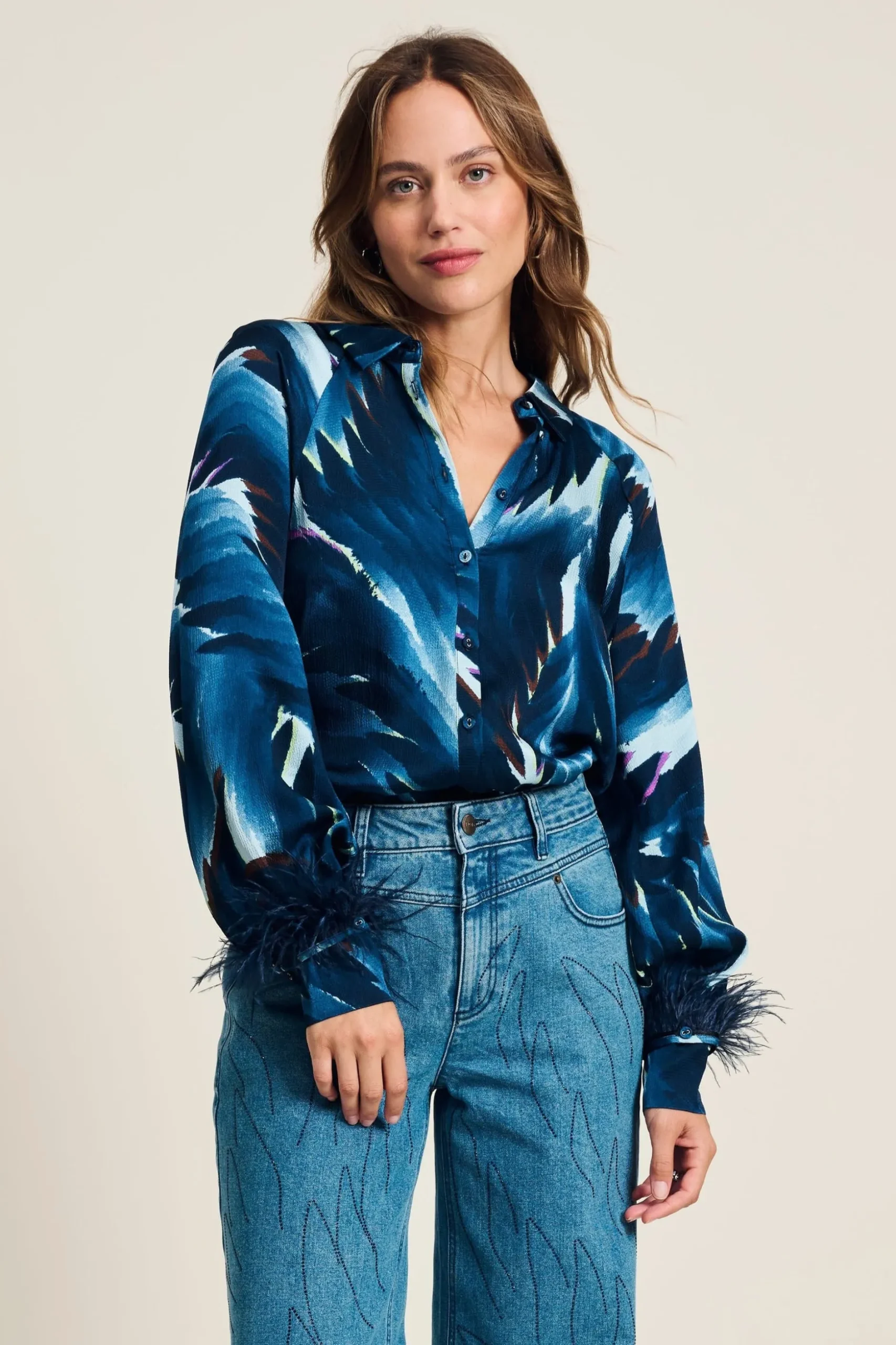 blouse_feathers_blue_0.webp POM Amsterdam BLOUSE Feathers Blue | Blouses