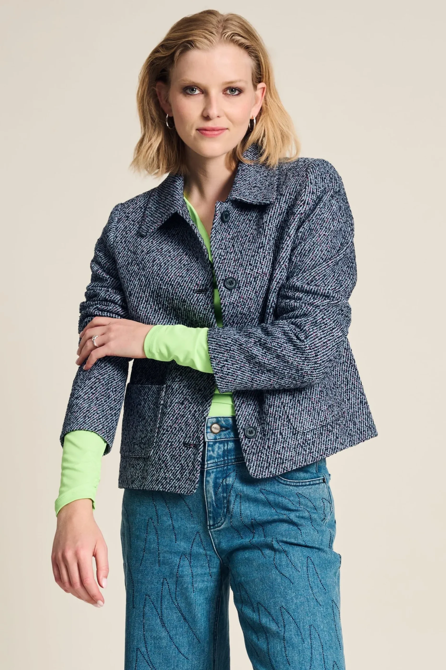 jacket_tweed_blue_0.webp POM Amsterdam JACKET Tweed Blue | Jassen & Blazers