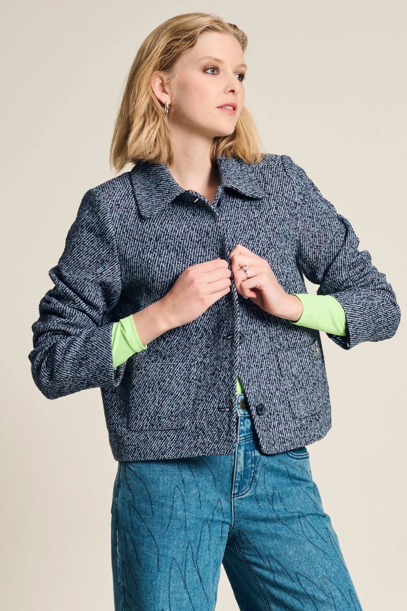 jacket_tweed_blue_2.webp POM Amsterdam JACKET Tweed Blue | Jassen & Blazers