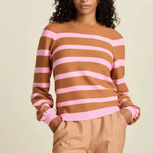 POM Amsterdam TRUI Striped Sugar Brown | Truien & Vesten
