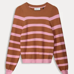POM Amsterdam TRUI Striped Sugar Brown | Truien & Vesten
