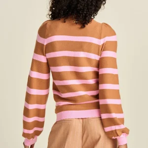 POM Amsterdam TRUI Striped Sugar Brown | Truien & Vesten